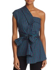 Petersyn Hadley Plaid One-Shoulder Top green at Bloomingdales